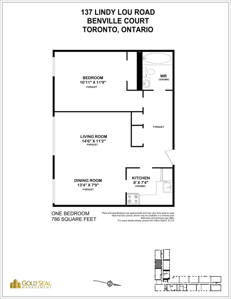 1-bedroom floor plan at Benville Court Apartments, North York, Toronto