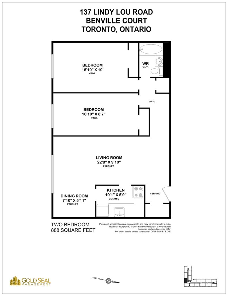 2-bedroom floor plan at Benville Court Apartments, North York, Toronto