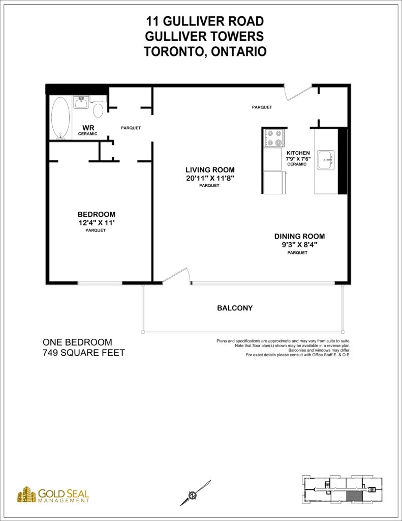 1-bedroom floor plan at Gulliver Towers, North York, Toronto