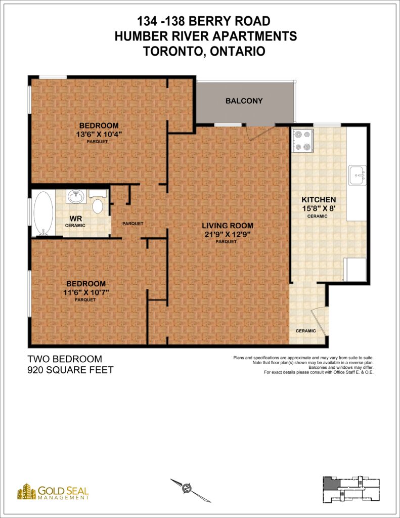 2-bedroom floor plan at Humber River Apartments, Etobicoke, Toronto