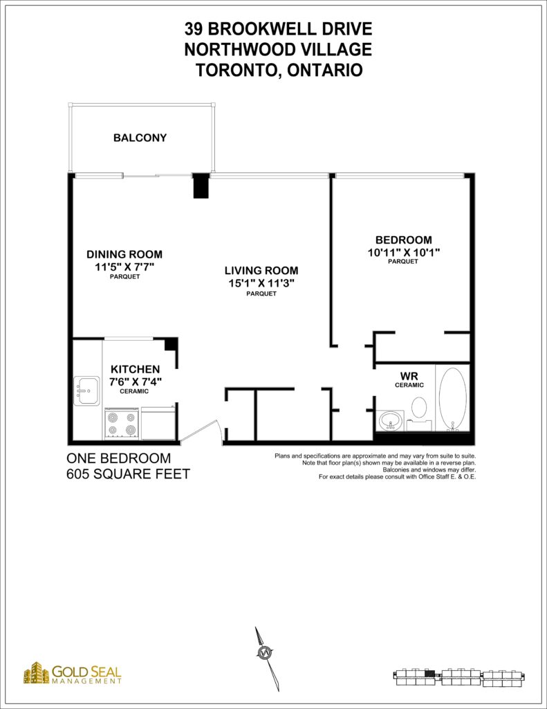 1-bedroom floor plan at Northwoods Village, North York, Toronto