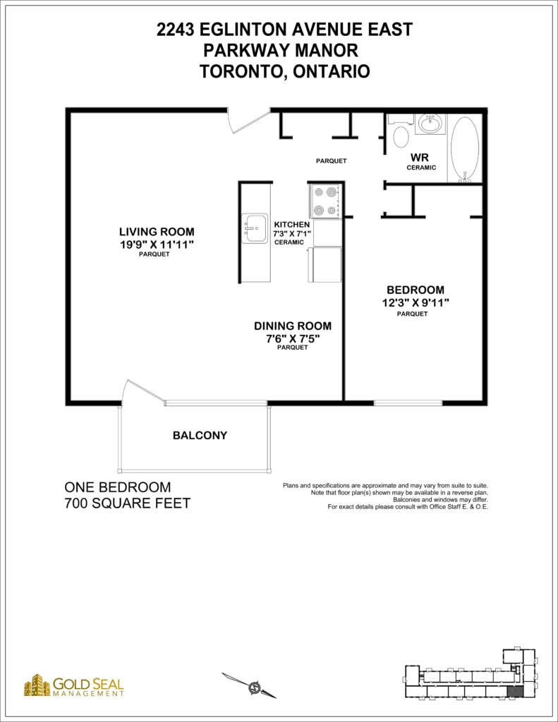 1-bedroom floor plan at Parkway Manor, Scarborough, Toronto