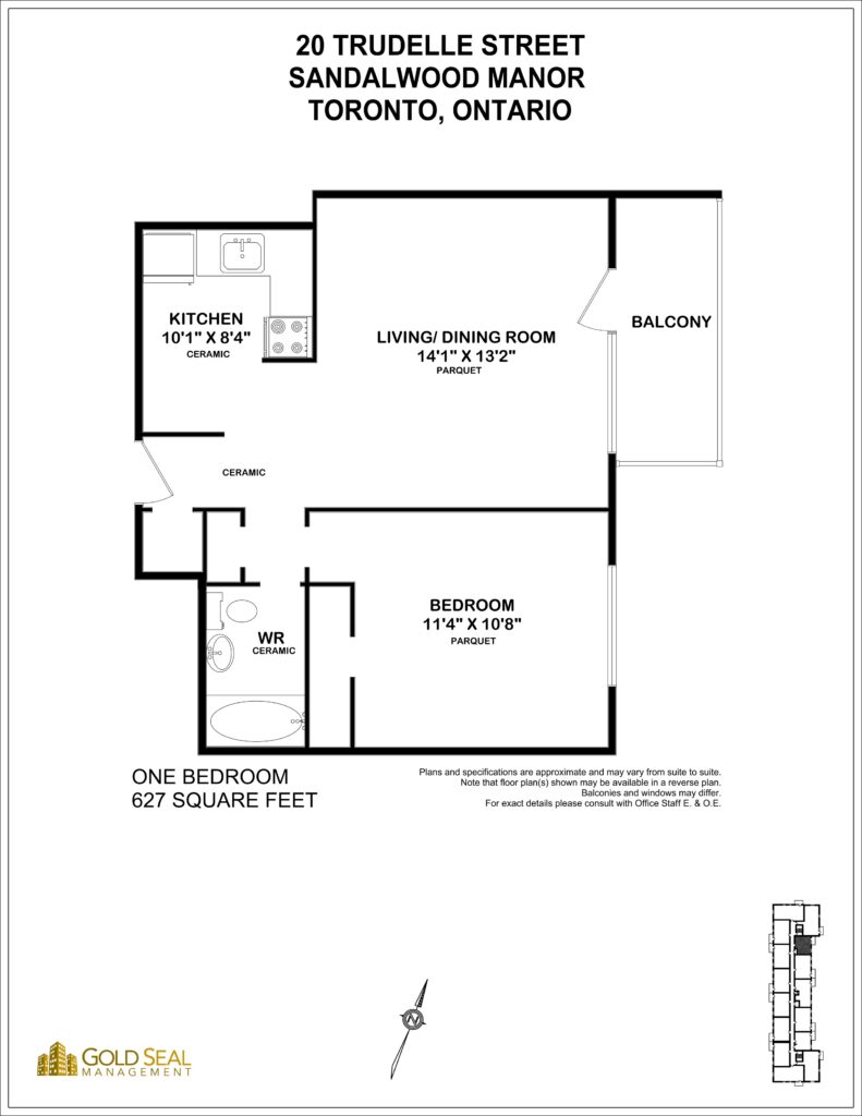 1-bedroom floor plan at Sandalwood Manor, Scarborough, Toronto