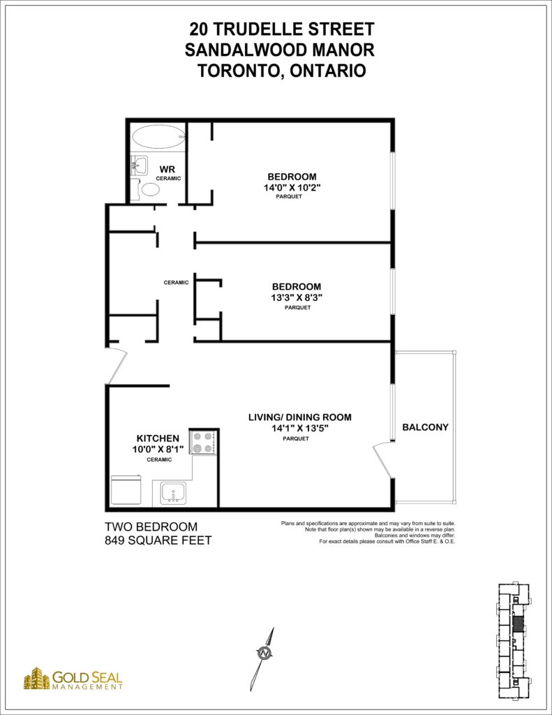 2-bedroom floor plan at Sandalwood Manor, Scarborough, Toronto
