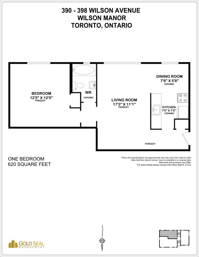 1-bedroom floor plan at Wilson Apartments, North York, Toronto