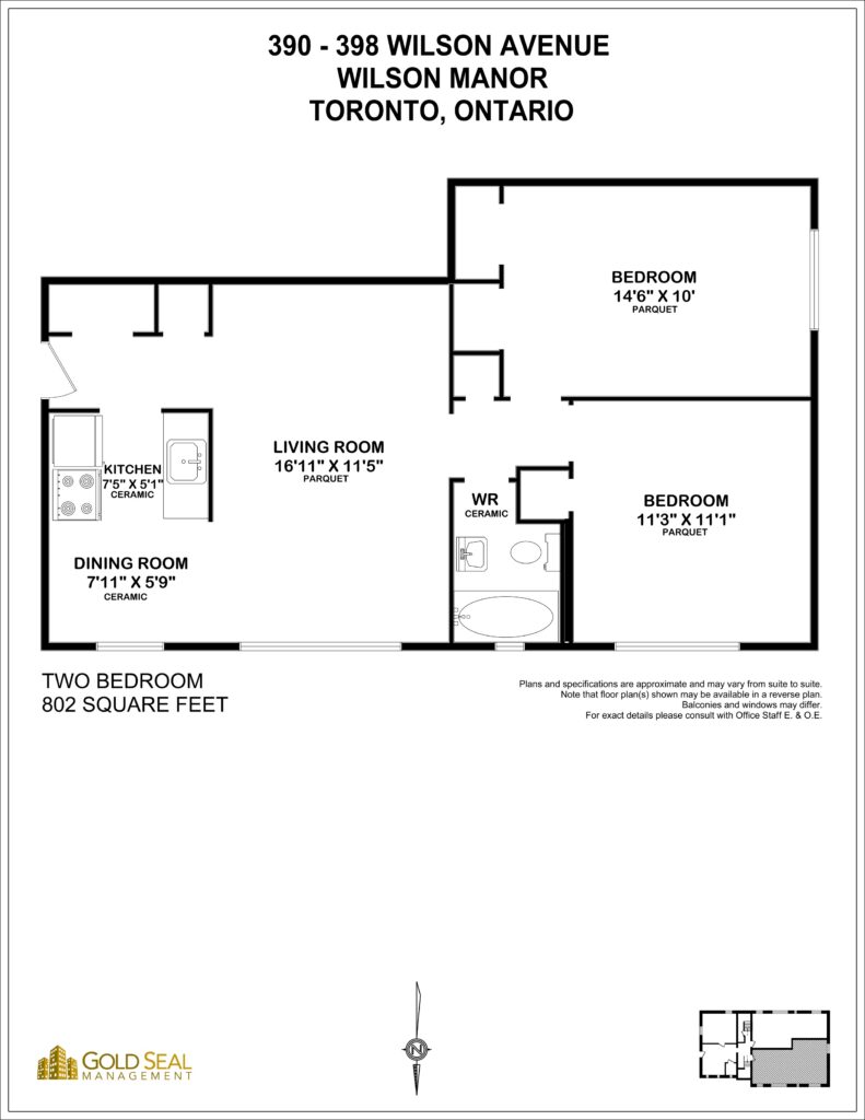 2-bedroom floor plan at Wilson Apartments, North York, Toronto